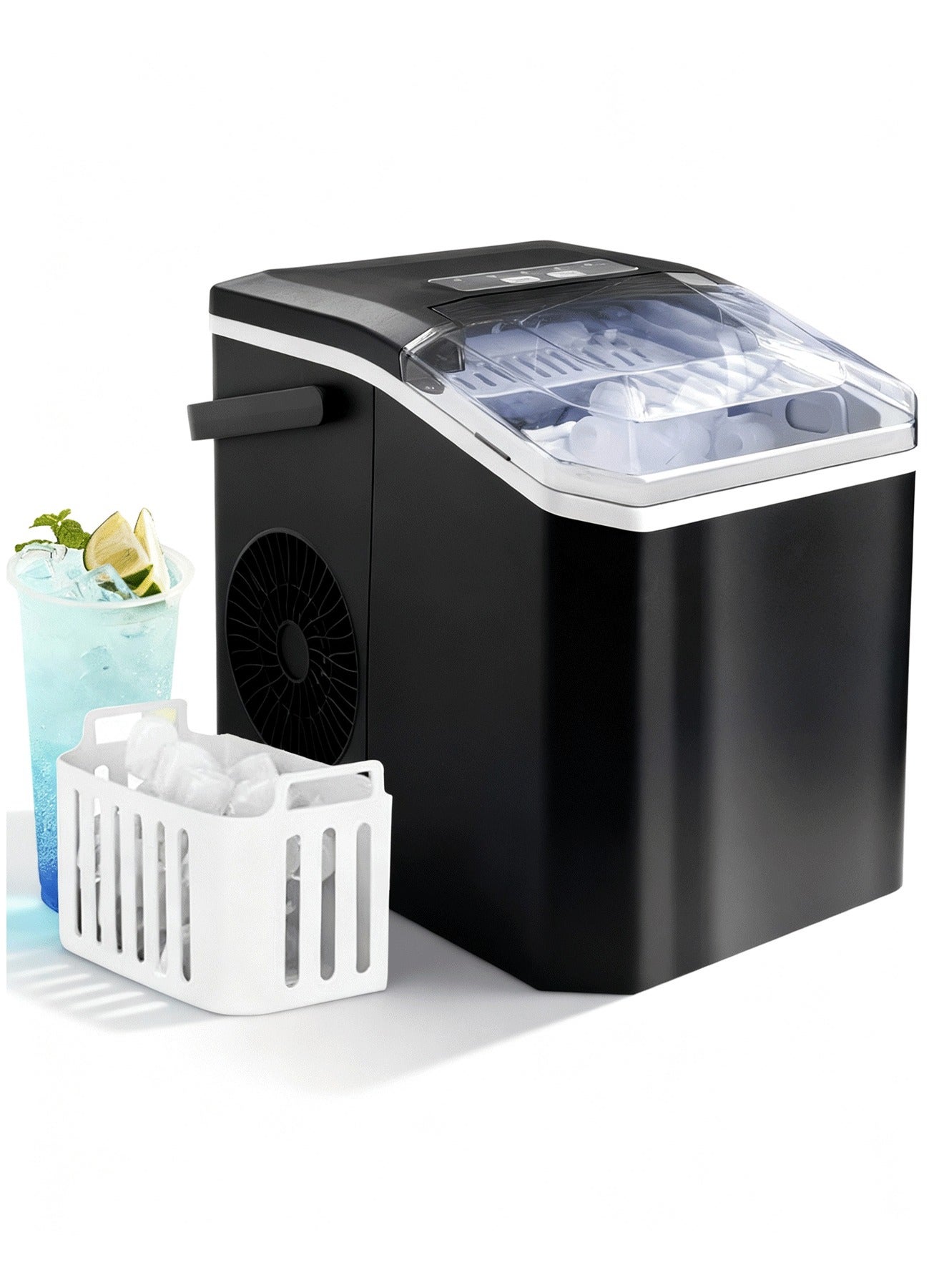 Compare Portable Countertop Ice Maker  Produces 9 Ice Cubes in 6 Minutes, 26.5 lbs 12kg Daily Output, SelfCleaning Function with Ice Scoop and Basket, Perfect for Kitchens, Offices, Bars & Parties  Black at KSA Price