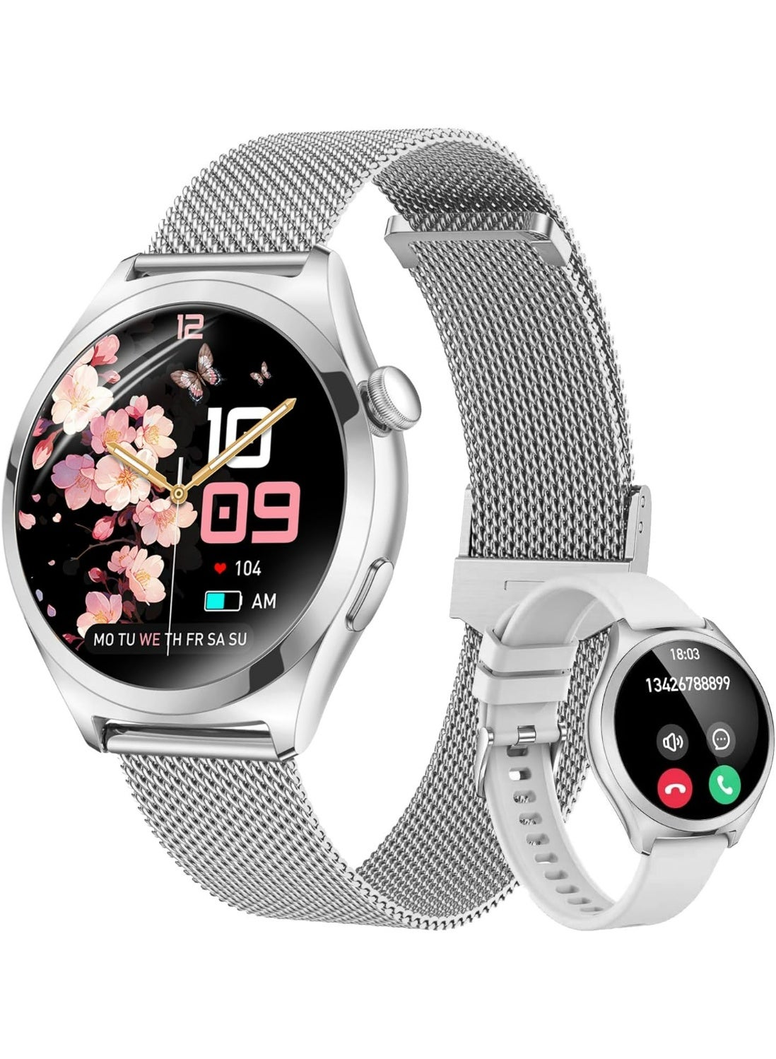 Compare Smart Watch for WomenAnswerMake Calls, 1.27 Smartwatch with Heart RateSpO2Sleep Monitor, 100+ Sport Modes, IP68 Waterproof Fitness Watches for Android & iPhone, 2 Bands, Silver at KSA Price