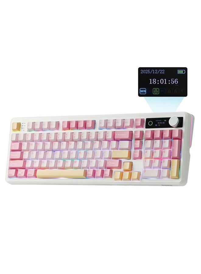 Compare TH99 PRO 96% Mechanical Keyboard with Screen & Knob, 10000mAh, 2.4GhzBT, Hot Swap, Custom Driver, RGB Backlight, PBT Keycap, Wireless Gaming Keyboard for PCMac Pink, Creamy Jade at KSA Price
