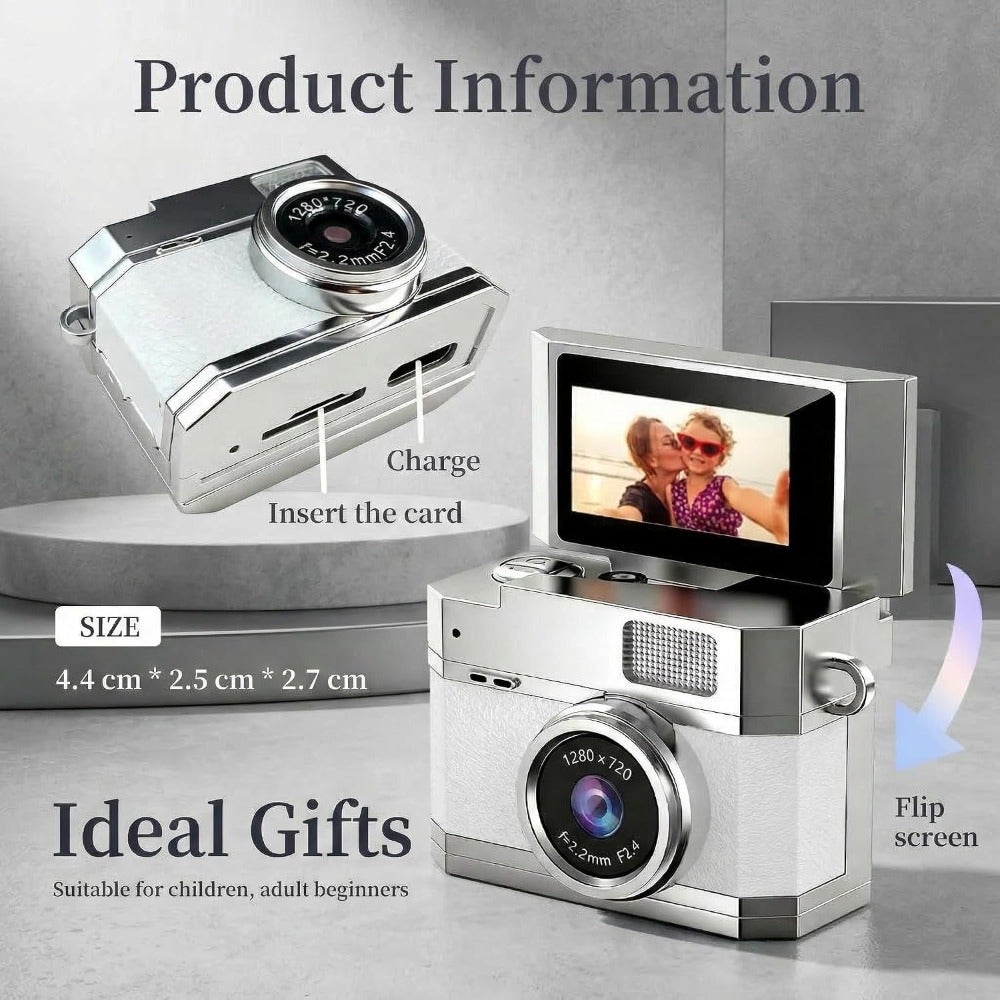 Compare Mini Keychain Digital Camera White  HD Mini Digital Camera with 0.96 Flip Screen 32GB Card, Portable Wearable Keychain Camera for Bag Charm, Necklace Pendant, Selfie, Travel, and Vlogging at KSA Price