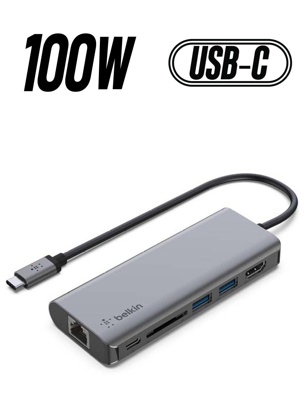 Compare Belkin USB C Hub, 6in1?MultiPort?Adapter Dock with 4K HDMI, USBC 100W PD PassThrough Charging, 2 x USB A, Gigabit Ethernet Ports and SD Slot for MacBook Pro, Air, iPad Pro, XPS and More Gray at KSA Price