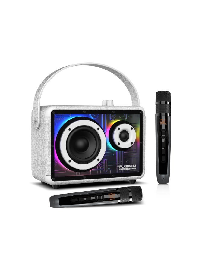 Compare Platinum Apollo pro portable Karaoke speaker with 2 rechargeble wireless mic portable bluetooth speaker for adults kids speaker with RGB Lights Connectivity Aux INOUT USB TWS at KSA Price