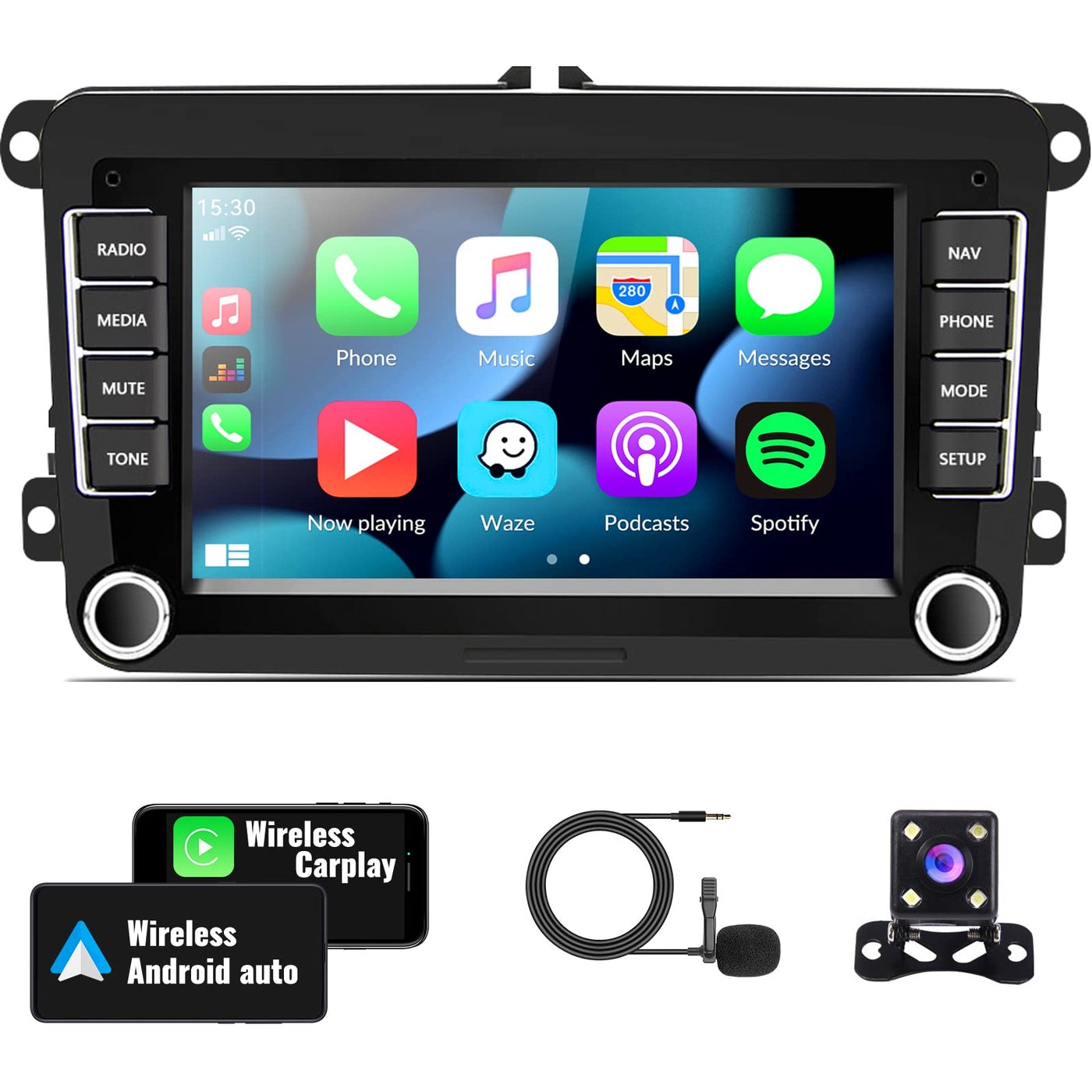 Compare Android Car Stereo for VW Volkswagen Seat Golf Passat Jetta Beetle Tiguan Touran EOS 7 Double Din Touchscreen Bluetooth Radio with Apple CarPlay Android Auto GPS Navigation WiFi FM Backup Camera MIC at KSA Price