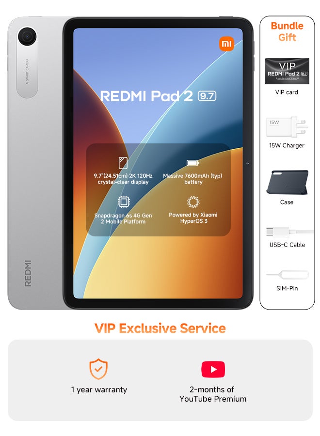 Compare REDMI Pad 2 9.7inch Tablet Silver 4GB RAM 128GB WiFi with inbox Cover  Global version at KSA Price