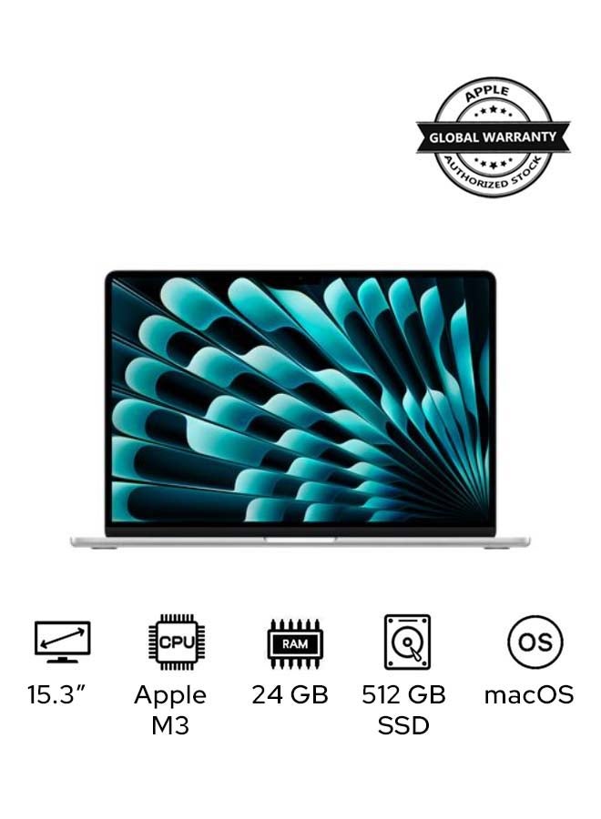 Compare MacBook Air MC9J4 | 15.3 Inch Display | Apple M3 Chip |  8?Core CPUAnd 10?Core GPU | 24GB RAM | 512GB SSD | macOS | English Keyboard | Silver at KSA Price