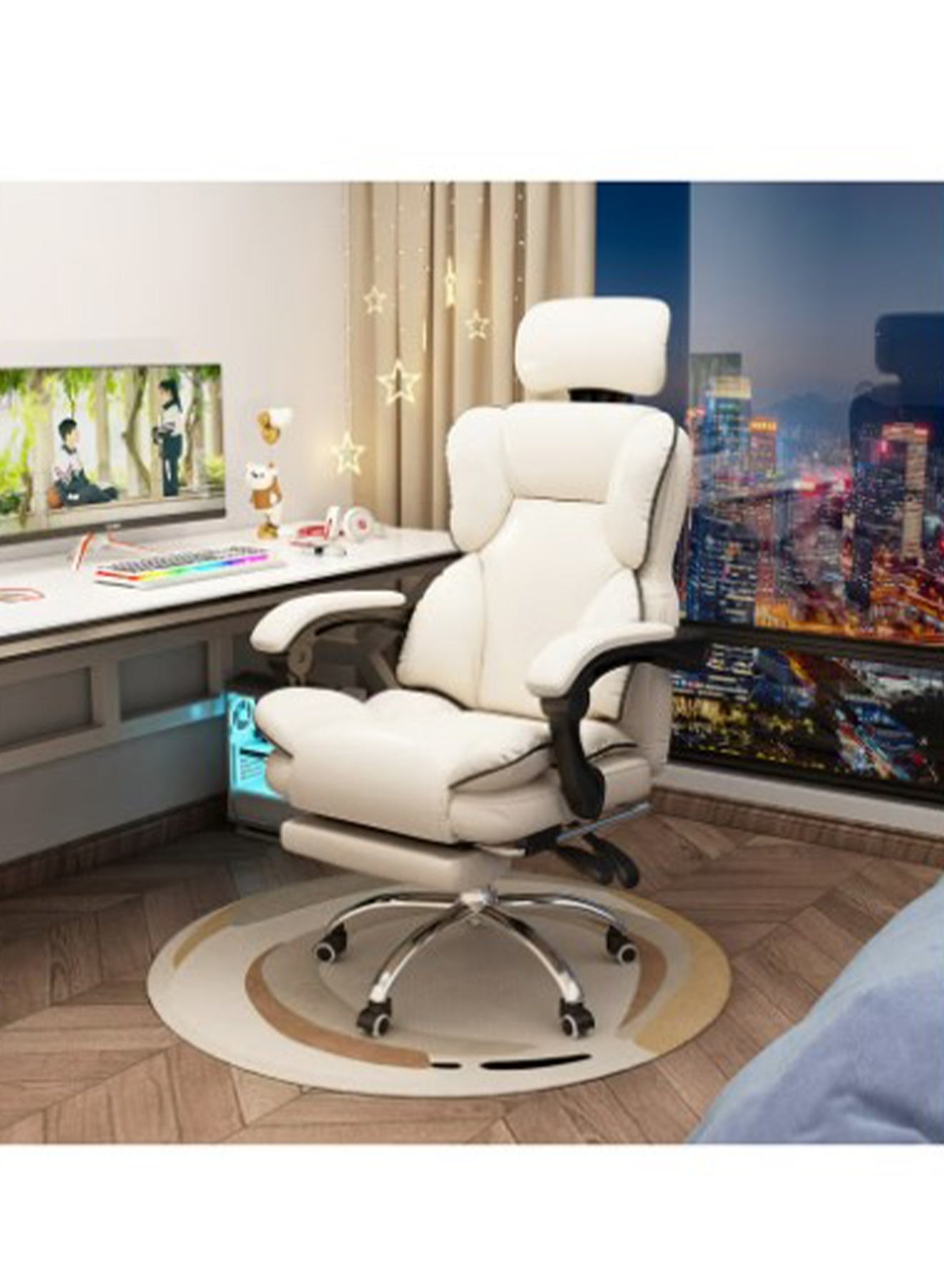 Compare Gaming Office Chair High Back Ergonomic Desk Computer Chair with Lumbar Support Retractable Footrest Adjustable Swivel and ArmRest at KSA Price