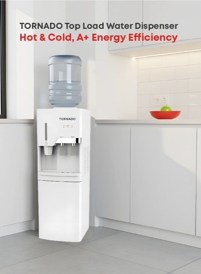 Compare TORNADO Top Loading Water Dispenser with Bottom Cabinet & Cup Holder, Hot & Cold, White  TWDL3CHEW  1Year Free Warranty at KSA Price