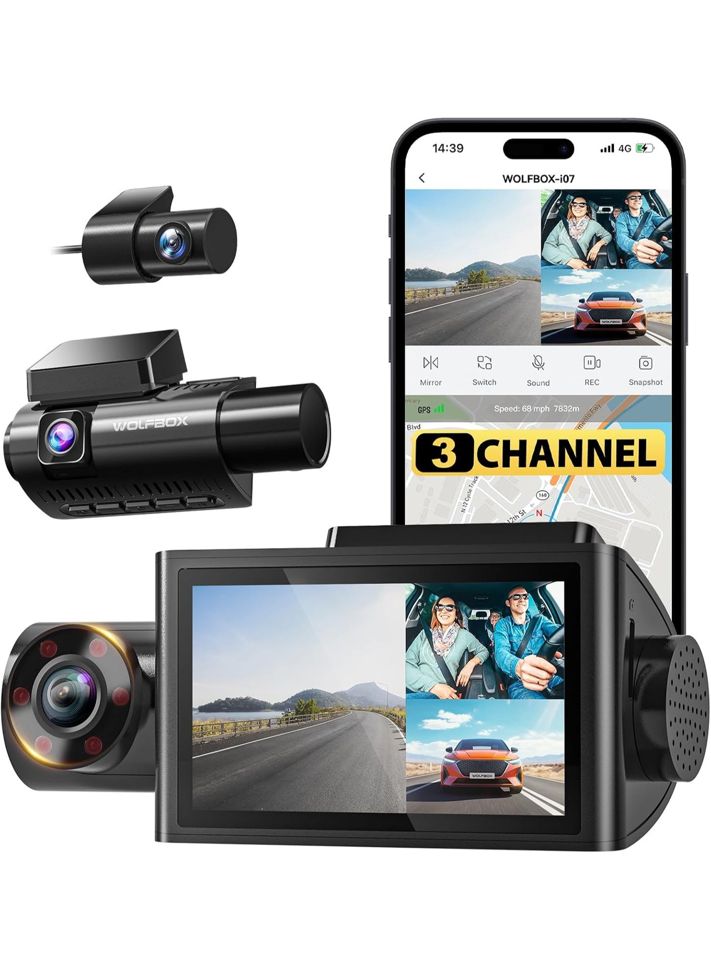 i07 Dash Cam 3 Channel with WiFi GPS, 4K…