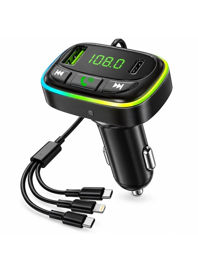 Compare 7in1 Wireless Car FM Transmitter, Bluetooth MP3 Player with 3.1A Fast Charging, USB and USBC Charging Ports, HandsFree Calling, FM Radio Transmitter, RGB 7Color LED Lighting, Digital Display and 3in1 Charging Cable, Black at KSA Price