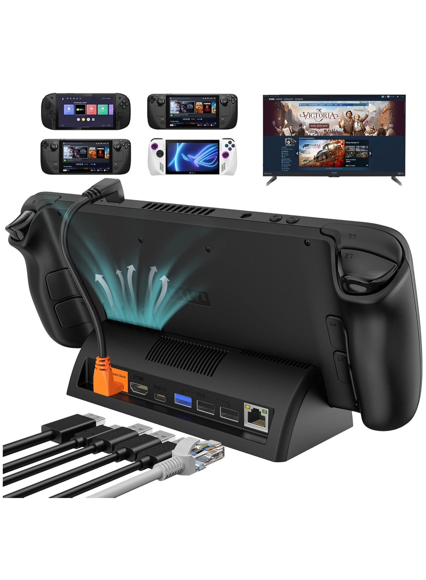 Compare TV Docking Station for Steam DeckRog AllySwitchLegion GoTabletSmartphone, Supports HDMI 4K@60Hz Video Output, Portable Steam Deck Dock with Gigabit Ethernet, Dual Cooling Fan and 3 USB Ports at KSA Price