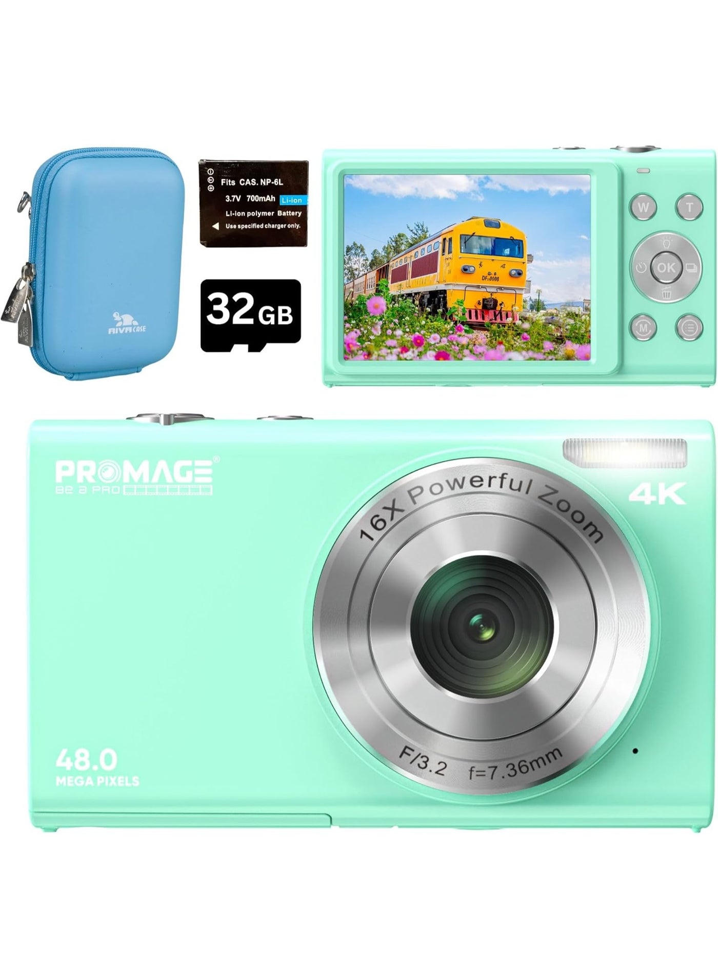 PROMAGE Digital Camera PC105 Green - 48MP 4K…