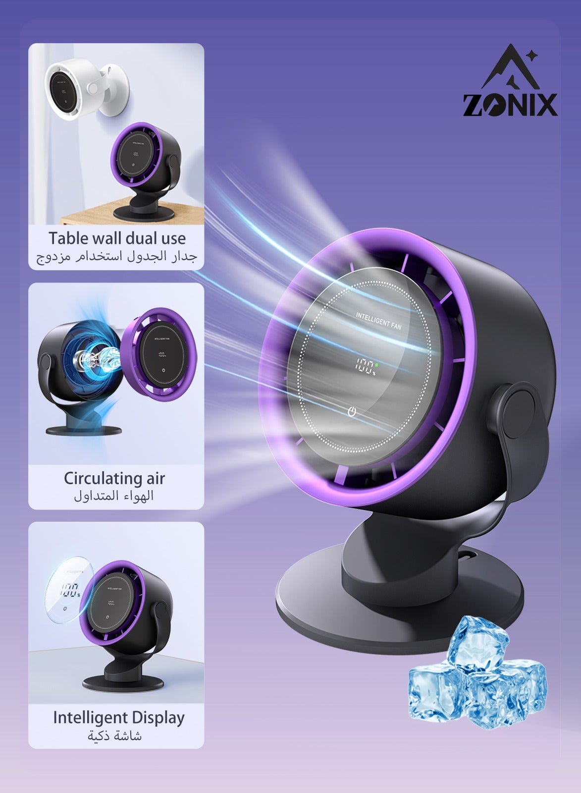 Compare Table Fan, WallMountable & Desk Use with Smart LED Display & 100Speed Infinitely Variable Turbo Blades, AntiPinch Safety Design, TypeC Fast Charge for OfficeBedroomCamping at KSA Price