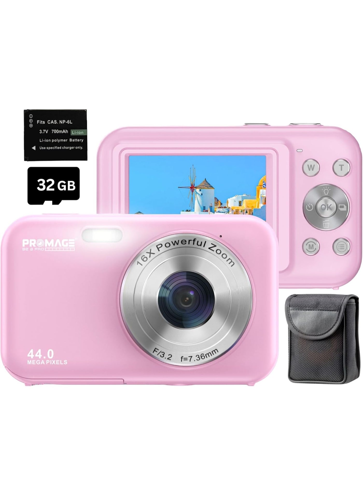 PROMAGE Digital Camera PC95 Pink - 44MP Full HD…