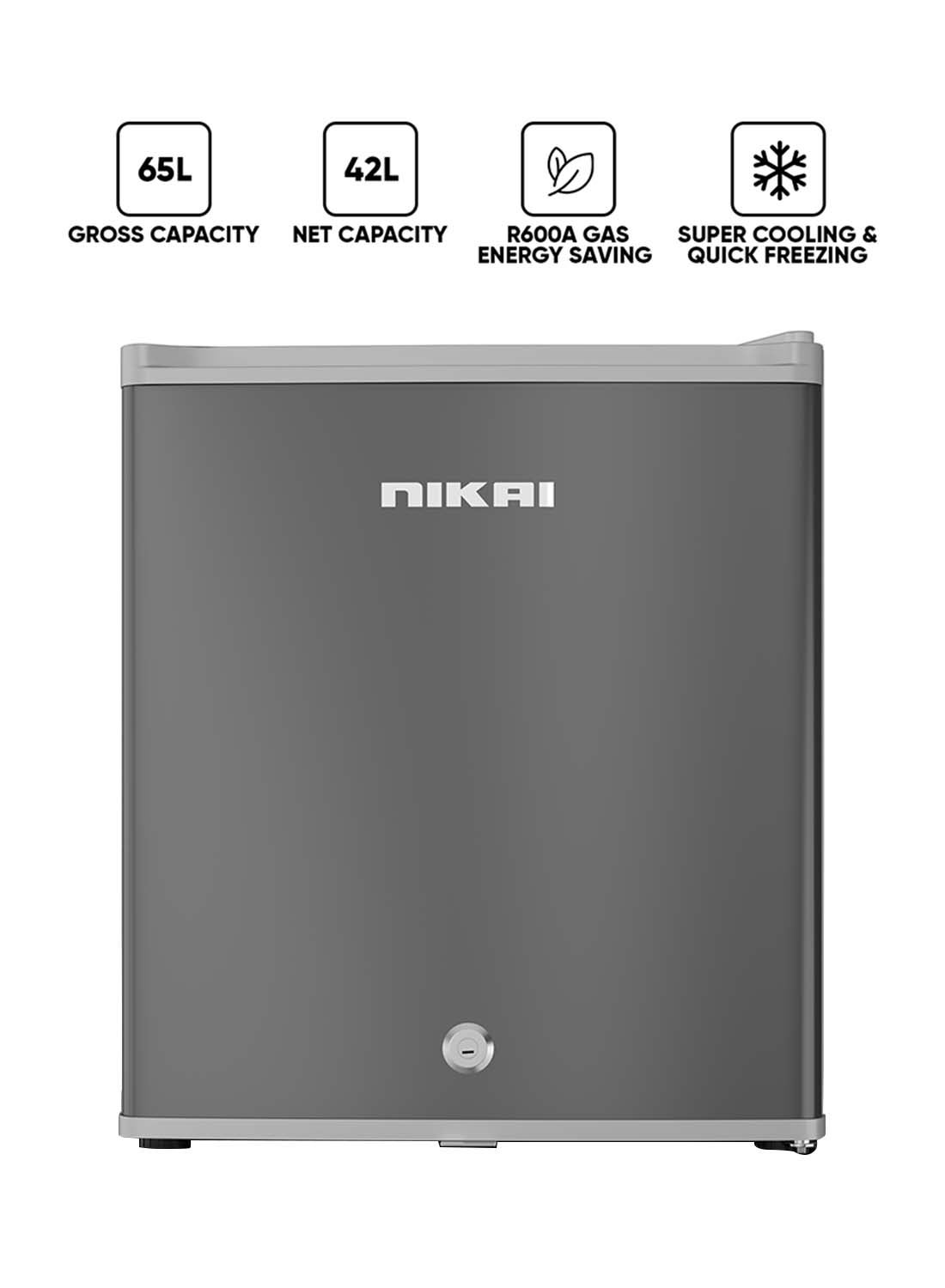 Compare 65L Gross  42L Net, Compact Single Door Mini Refrigerator, Portable Small Size Fridge With Toughened Glass Shelves, Vegetable Crisper And Bottle Storage Racks, Best For Home, Office, Bedroom NRF65N6 Silver at KSA Price