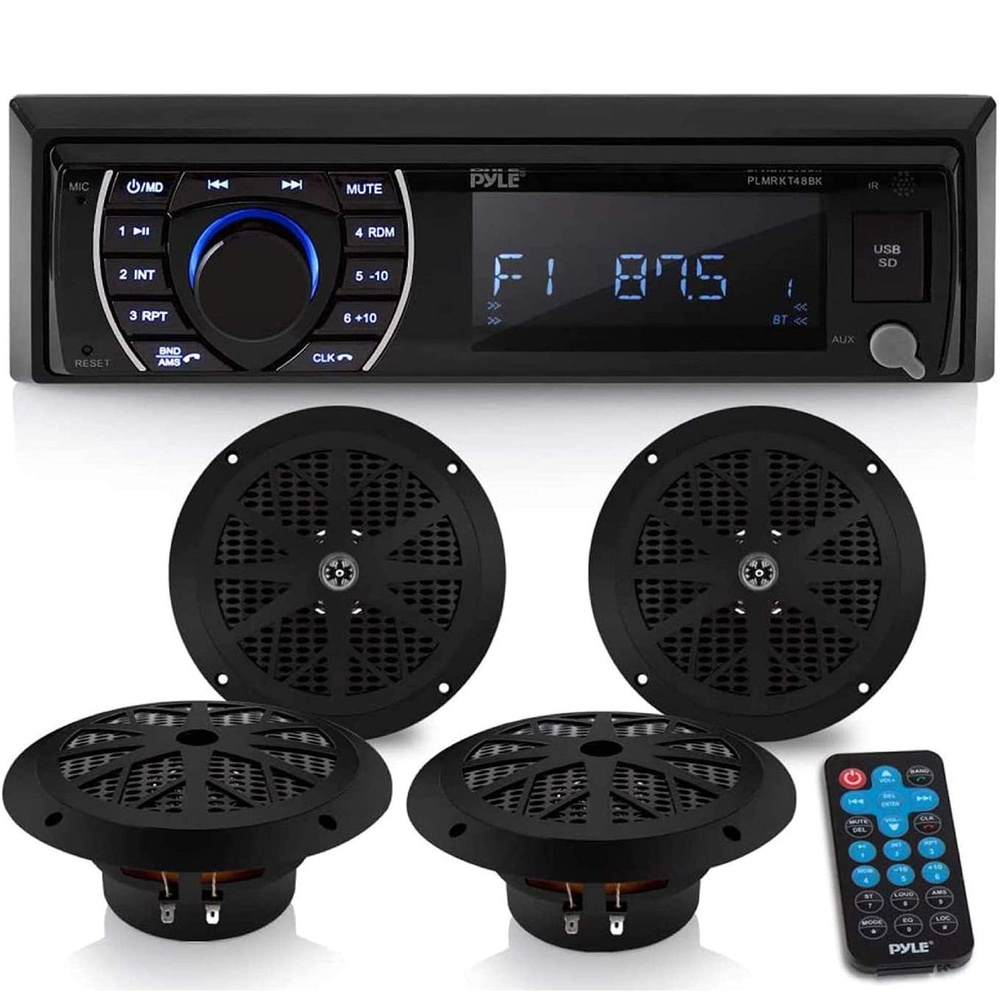 Pyle Marine Head Unit Receiver Speaker Kit InDash…