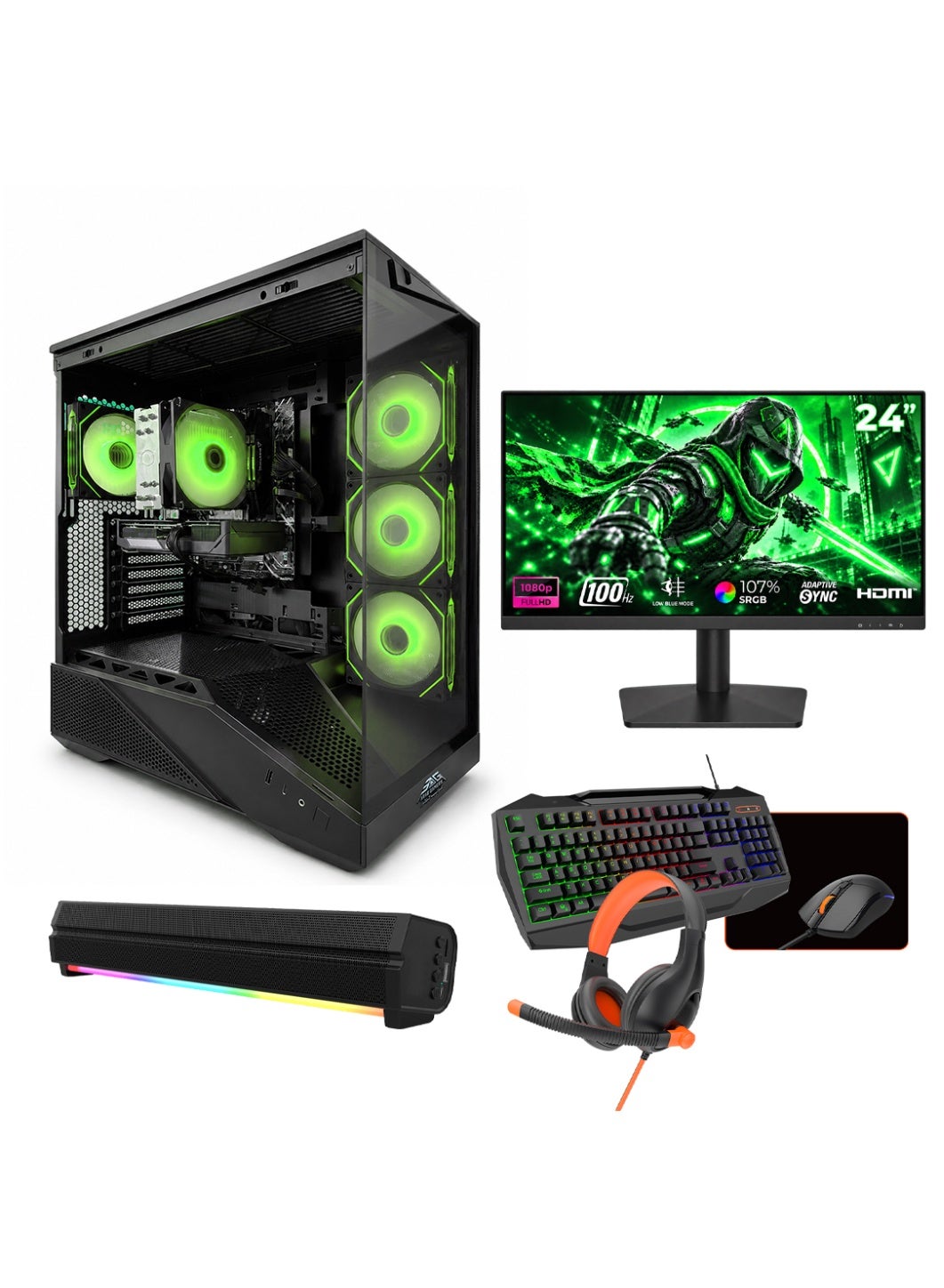Compare Gaming PC Bundle  Intel Core i514400F, NVIDIA GeForce RTX 5060 Ti 8GB, 16GB RAM, 1TB NVMe SSD, 24 FHD Monitor, Keyboard Mouse Headset, RGB Soundbar, Windows 11 Pro  Black at KSA Price