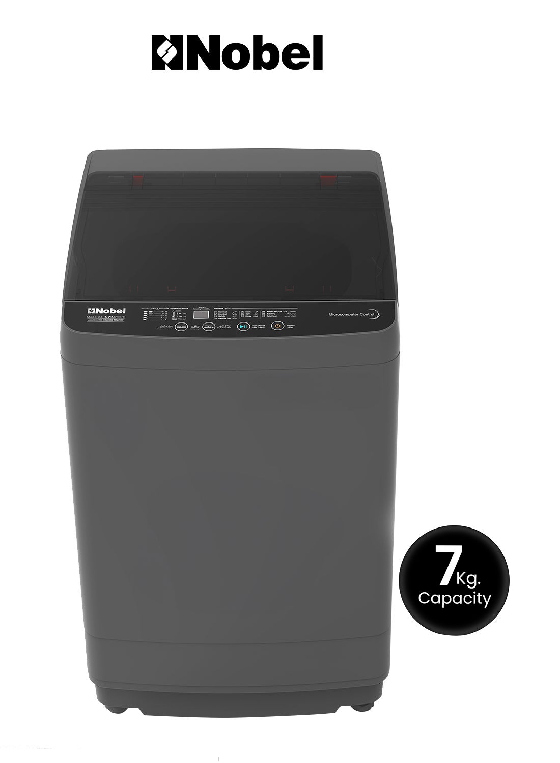 Compare Washing Machine 7 KG Capacity, Electronic Control, 12 Wash Programs, LED Washing Phase Indicator, Transparent Lid, Dual Magic Filter, Stainless Steel Drum  735 W 7 kg 735 W NWM750RI Dark Grey at KSA Price