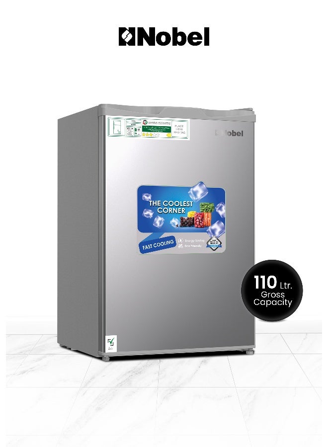 Compare 110L Gross  69L Net Capacity Refrigerator, Mechanical Control, R600a Refrigerant, Noise Level 40dB, Inside Light, Adjustable Feet, Metal Shelf, Defrost 70 L NR110S Silver at KSA Price
