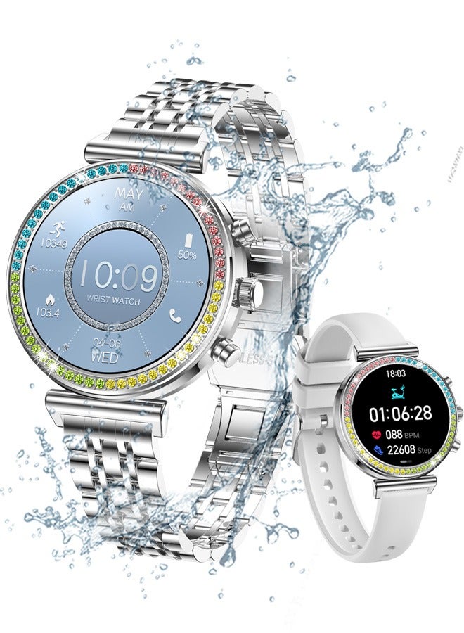 Compare Smart Watch for Women,1.27HD Diamonds Luxury Smartwatch for Android iPhone Phones,Fitness Trackers with 8+ Sport ModesHeart RateIP67 WaterproofSleep Monitor,Full Silver at KSA Price