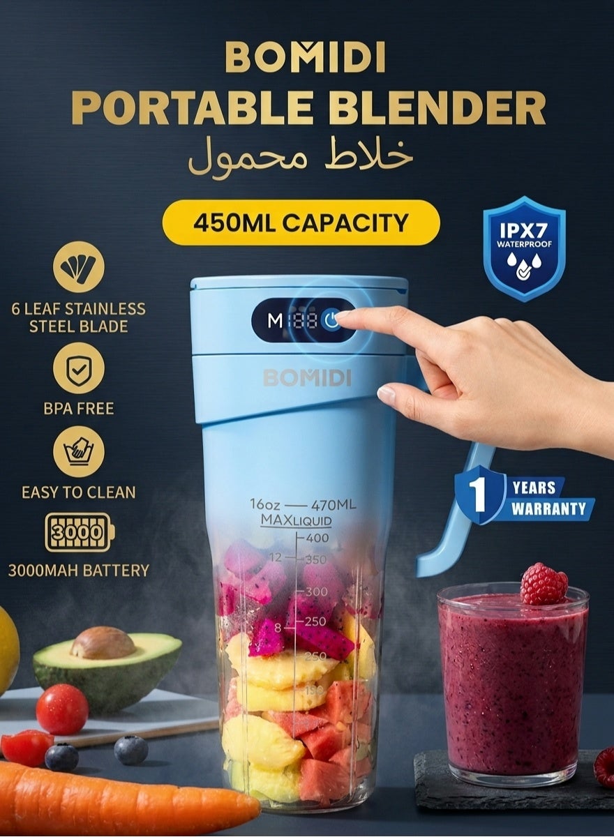 Compare Portable Blender | Smoothie Maker | Protein Blender with 6Leaf Stainless Steel | Yoga & Gym Essential | Cordless TypeC Charging | IPX7 Waterproof | BPAFree Juicer Blender for Home & Outdoor 16oz450mL | JB01Blue at KSA Price