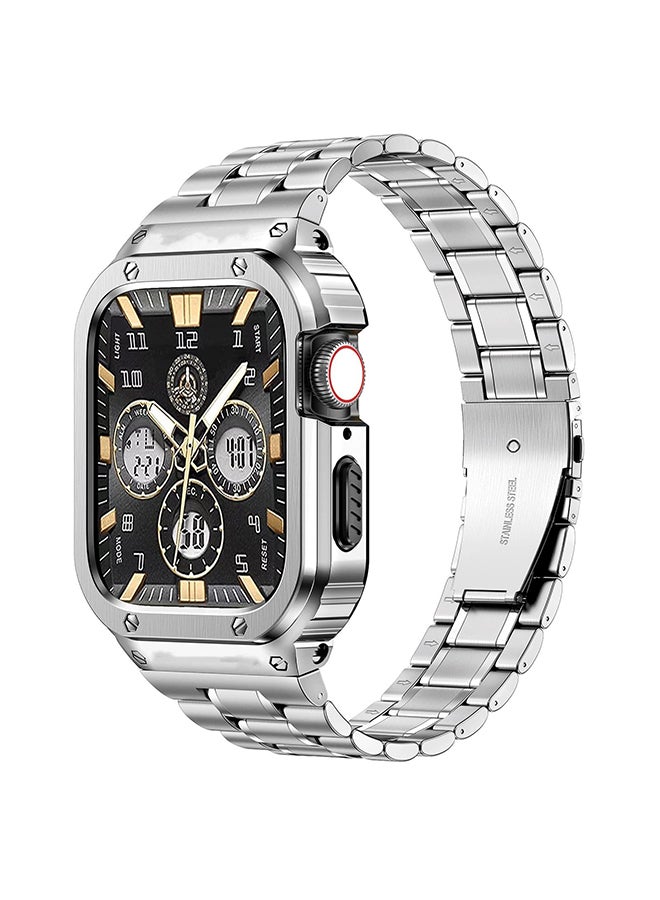 Compare Stainless Steel Watch Band with Case For Apple Watch Series 987 45mm Metal Strap and Rugged Protective Bumper Cover for Men  Silver at KSA Price