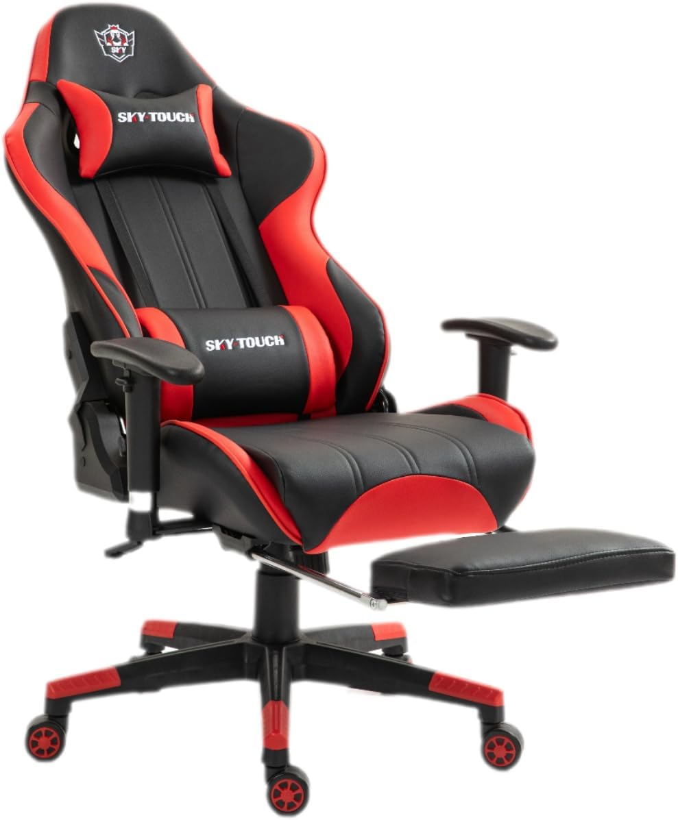 Compare New Upgrade Ergonomic Gaming Chair,Height Adjustable Computer Gaming Chair with Footrest,Adjustable Armrests,Fulled PU Leather, Swivel & Tilt,54x52x132cm, Red at KSA Price