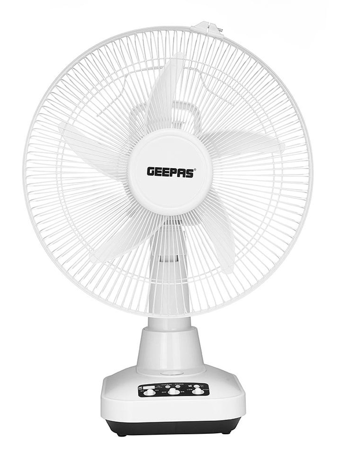 Compare Rechargeable Fan  2 Speed Settings with 6 Hours Continuous Working & 24 Hours LED Light | 5000 Mah Battery | Ideal for Office, Home & Outdoor Use GF21118 White at KSA Price