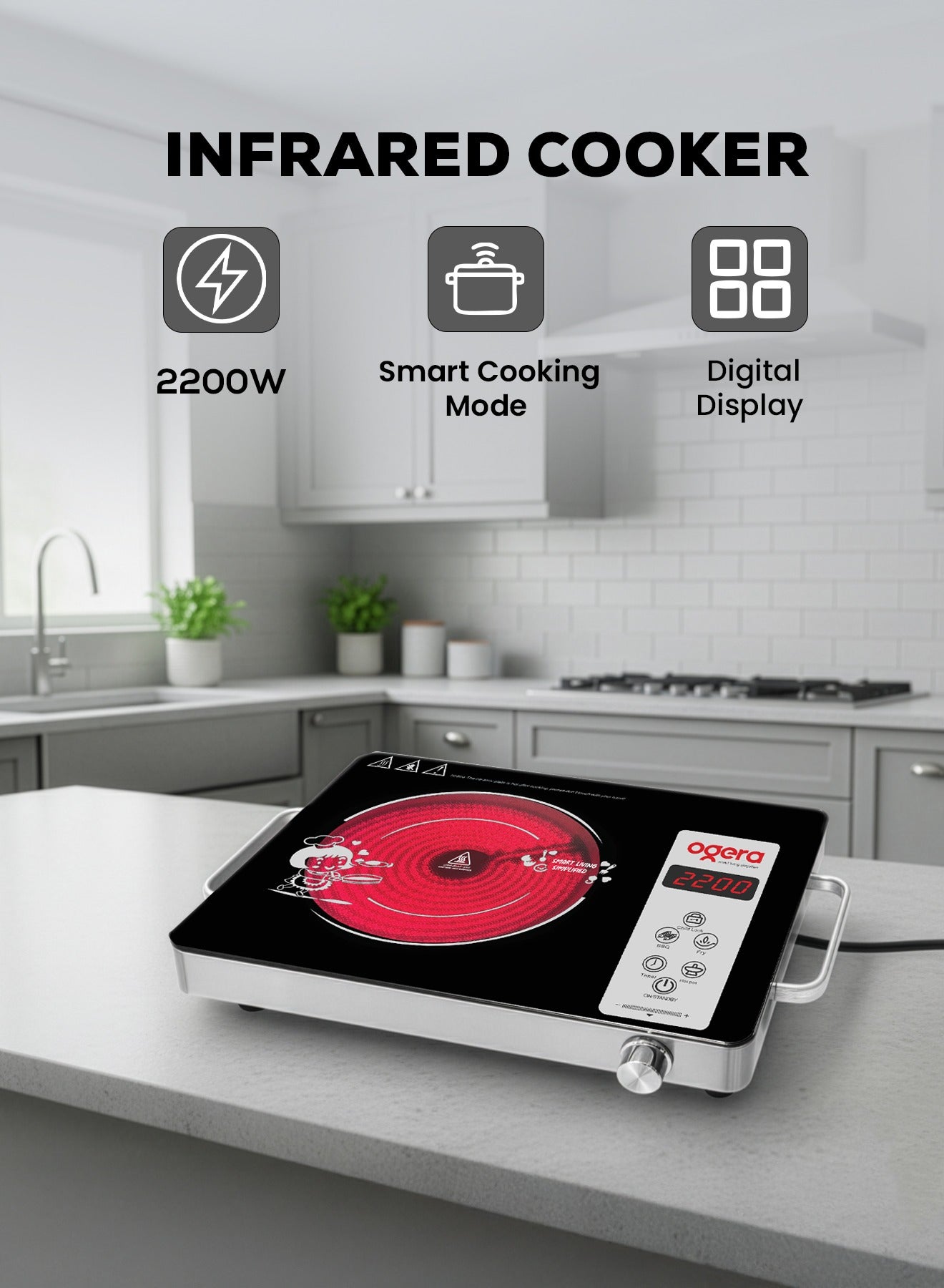 Digital Infrared Cooker 2200W | Single Hob with 4-Digit…