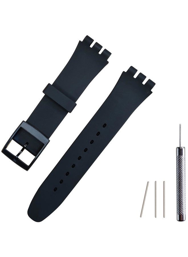 Compare Replacement Silicone Band for Swatch 17mm 19mm 20mm, Waterproof Wristband Watch Strap for Swatch 19mm, Black at KSA Price