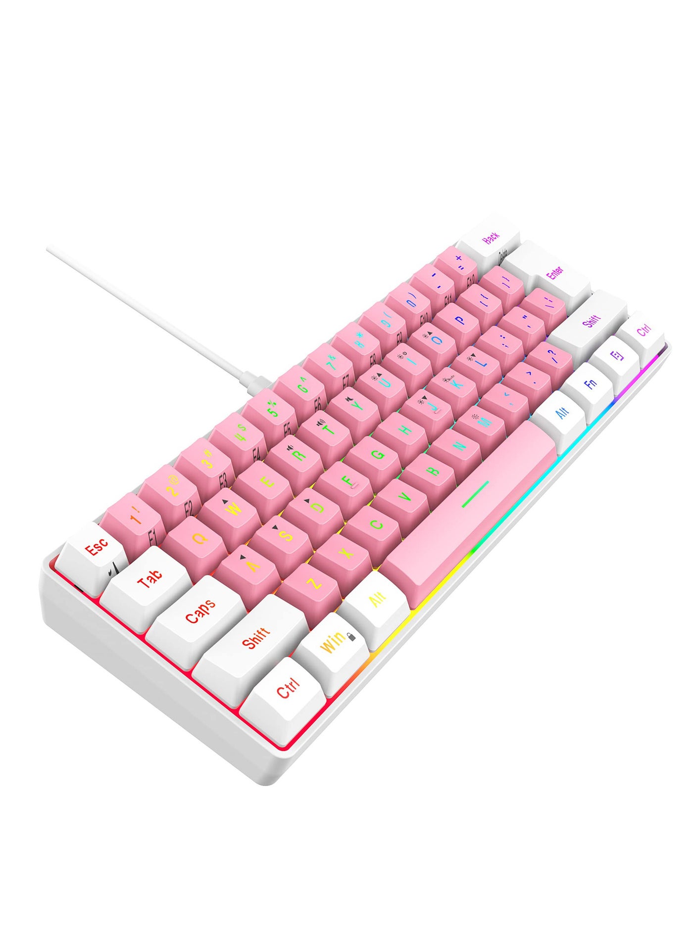 Compare 60% Wired Gaming Keyboard RGB Backlit UltraCompact Mini Keyboard Waterproof Small Compact 61 Keys Keyboard for PCMac Gamer Typist Travel Easy to Carry on Business Trip at KSA Price