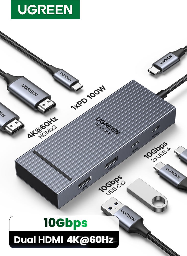 Compare Dual HDMI 4K@60Hz 7 in 1 USB C Hub Type C Docking Station 10Gbps Data Transfer for 2 USB C + 2 USB A 3.2, 100W Super Fast Charging LED Indicator  Suitable for Windows  and Mac System For Mac at KSA Price