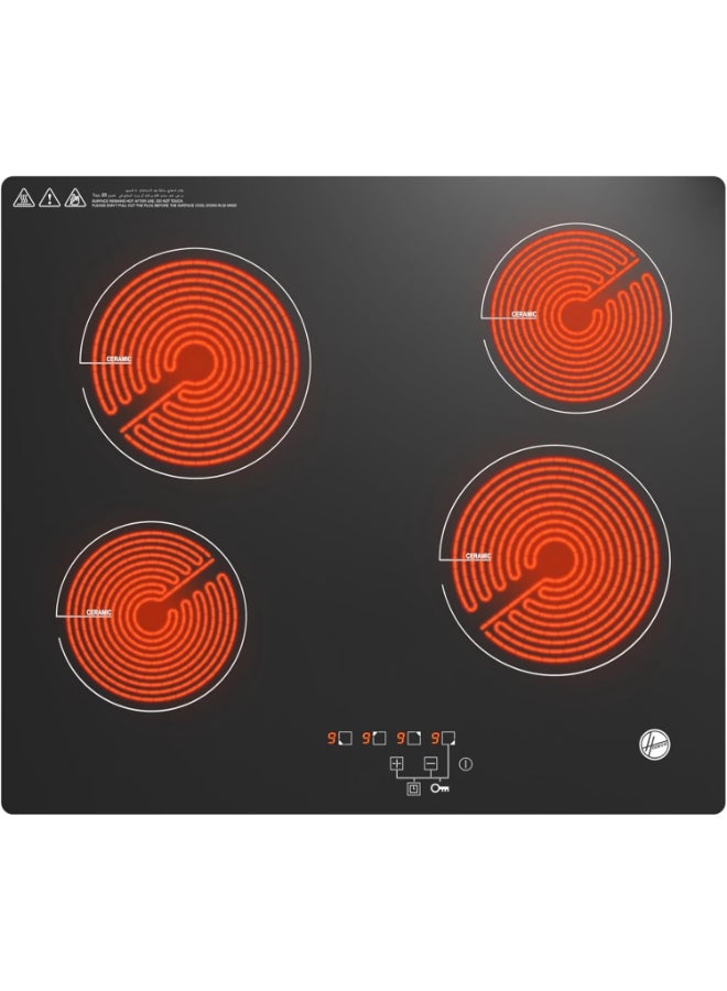 Compare Hoover 60CM BuiltIn Ceramic Hob 4 Cooking Zones, 3000W, Touch Control, 9 Power Levels, Timer, Safety Features Child Lock, Auto Off HEHW64CGBIP black at KSA Price