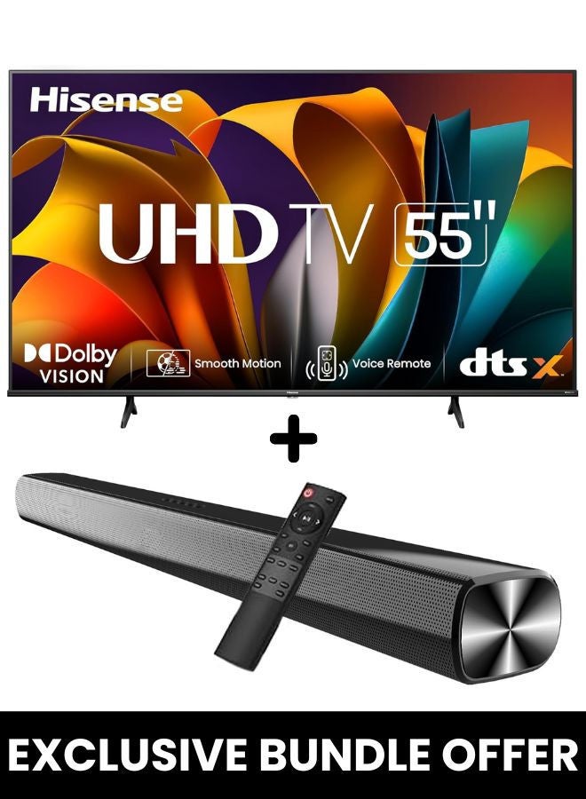 Compare 55Inch A61N 4K UHD LED Smart TV + Powerful 2.0 Ch Soundbar | VIDAA Smart OS, 60 Hz, HDR10, 4K AI Upscaling, Direct Full Array | USB, HDMI ARC, Bluetooth  55A61N+SOUNDBAR 2024 55A61N+SOUNDBAR black at KSA Price