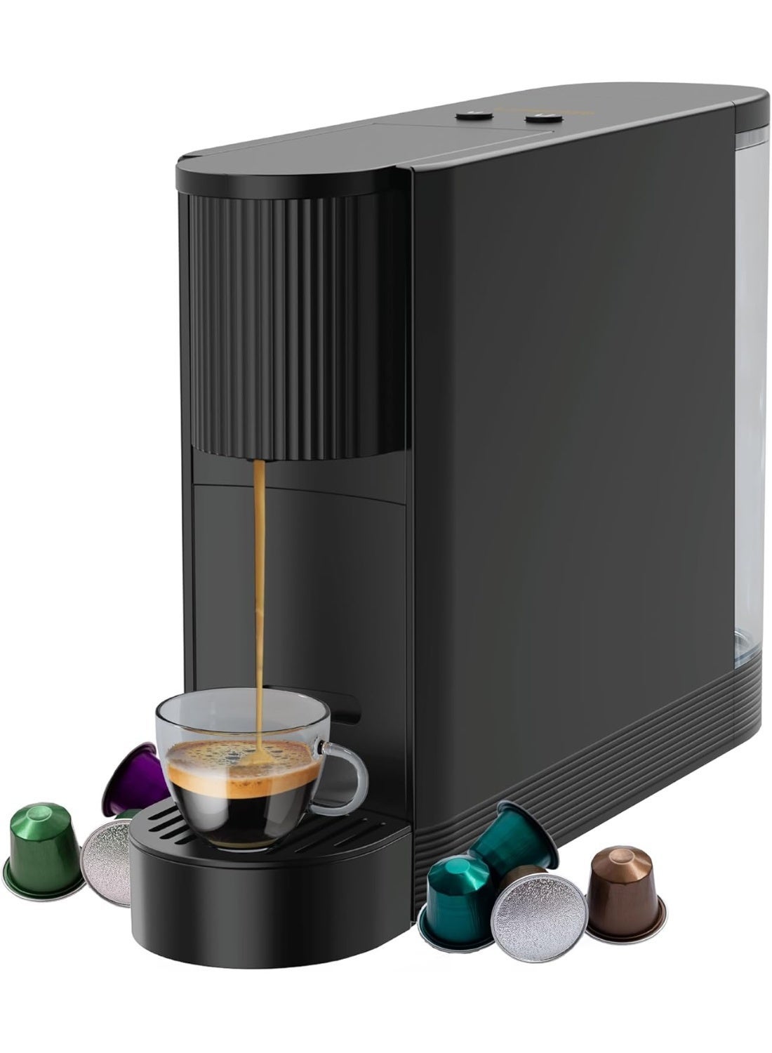 Compare Automatic Capsule Coffee Maker, Nespresso Compatible, 20 Bar Powerful Pressure, Fast Heating, 500ml Capacity, Precision Brewing, Capsule Storage, 1200W Power  Black at KSA Price