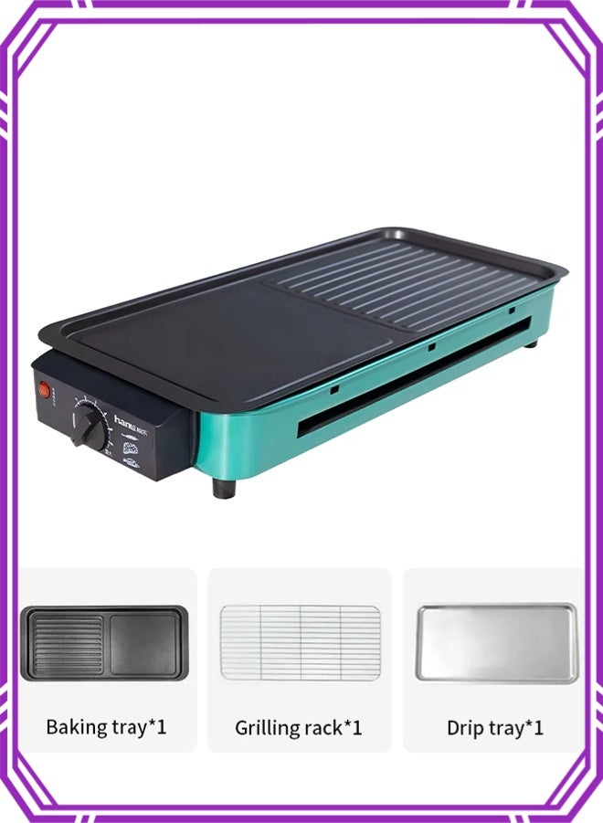 Compare Electric Indoor Grill, 2 in 1 Indoor Grills for Kitchen, Versatile Smokeless Indoor Grill for Home Cooking With Grill Mesh, NonStick Baking Pan and Drip Tray at KSA Price