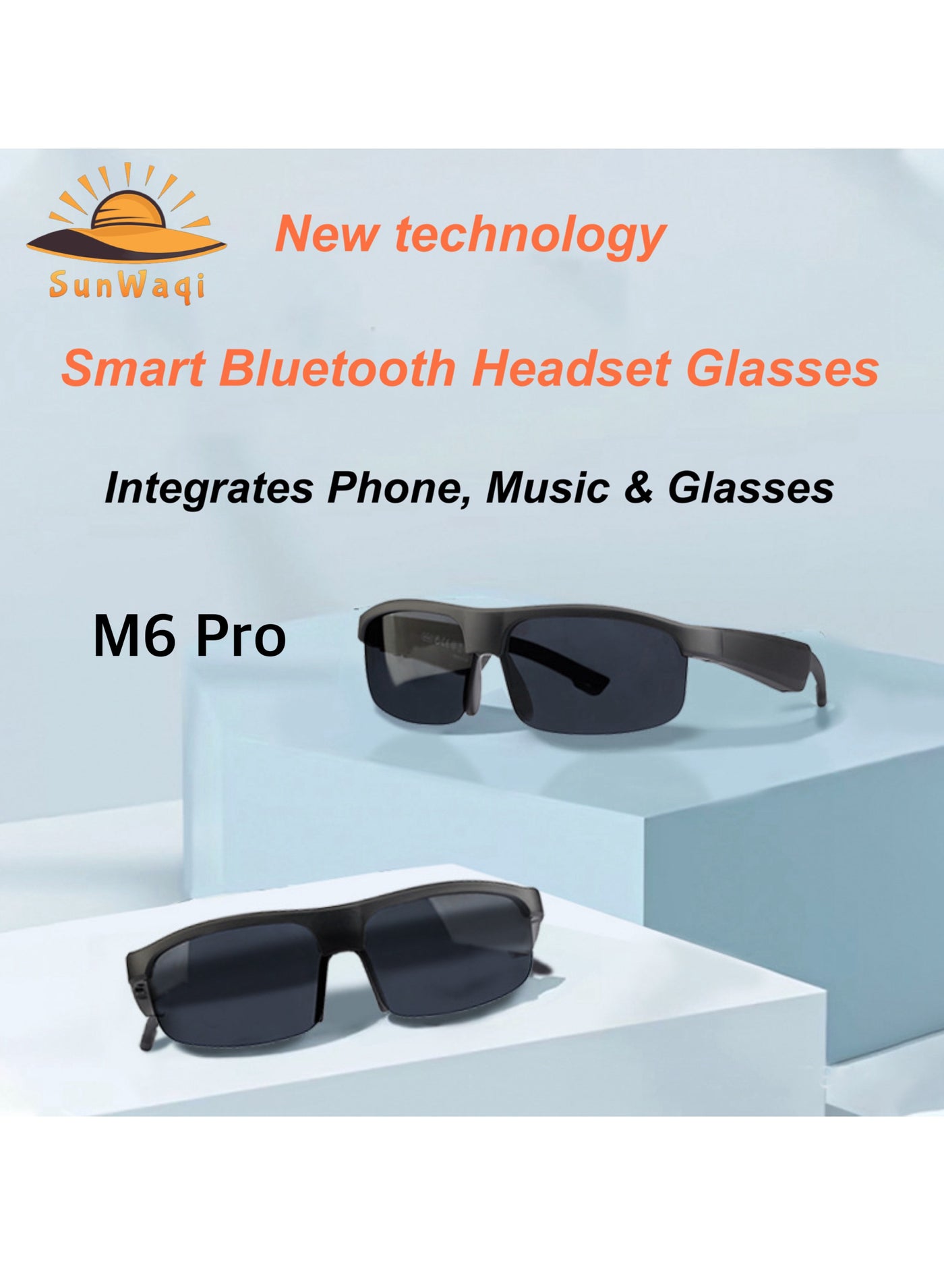 Compare Smart Bluetooth Headset Sunglasses M6 Pro. Technical Bone Conduction Headphones. at KSA Price