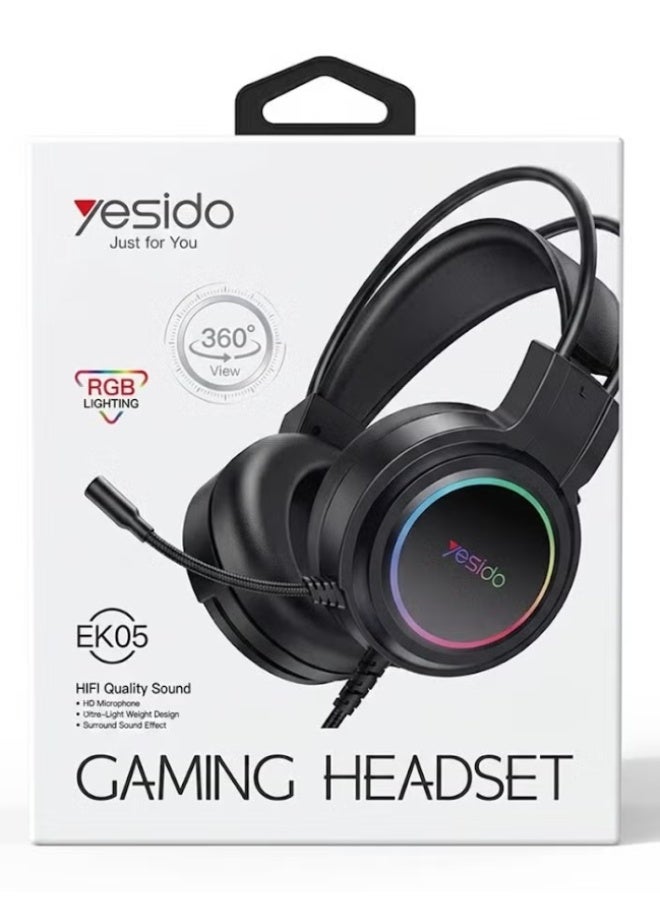 Compare EK05 Wired RGB Gaming Headset with NoiseReducing Microphone, RGB LED Lighting, Stereo Surround Sound, OverEar Headphones with Comfortable Ear Cushions for PC, Laptop, Gaming & Daily Use – Black at KSA Price
