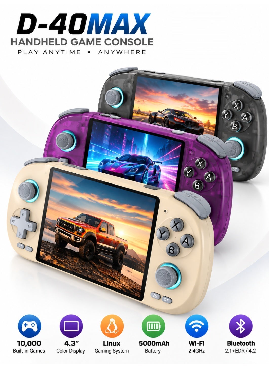 D40 Max Handheld Game Console, 4.3-Inch Color Touchscreen,…