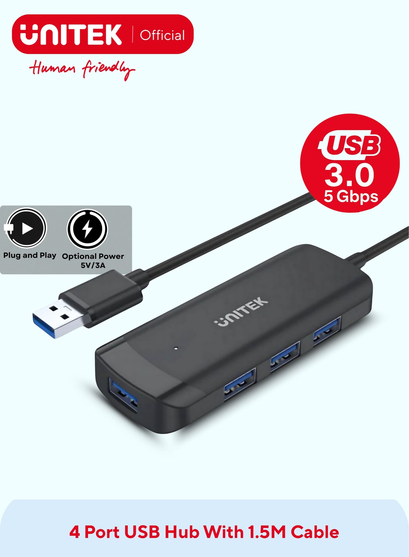 USB HUB 4 Ports Powered USB 3.0 Hub…