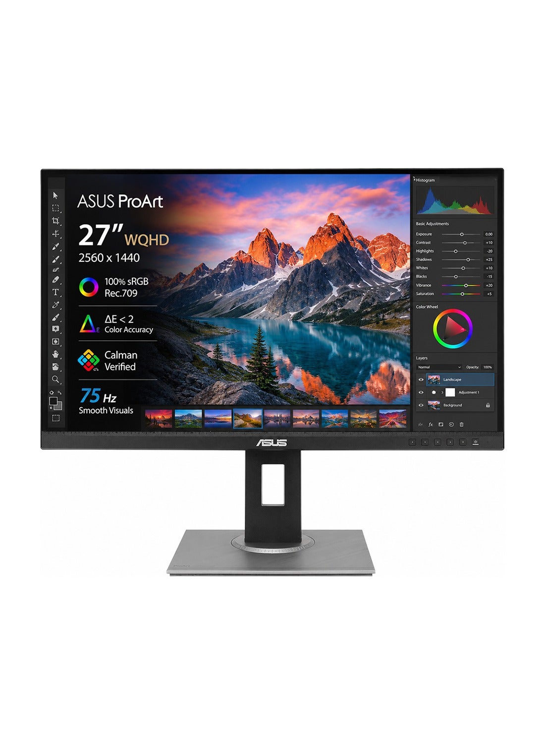 Compare 27 inch ProArt WQHD 2560 x 1440 Monitor, 100% sRGBRec. 709 ΔE < 2, IPS, DisplayPort HDMI DVID Mini DP, 75 Hz, Calman Verified, Eye Care, AntiGlare |PA278QV| 90LM05L1B01370 Black at KSA Price