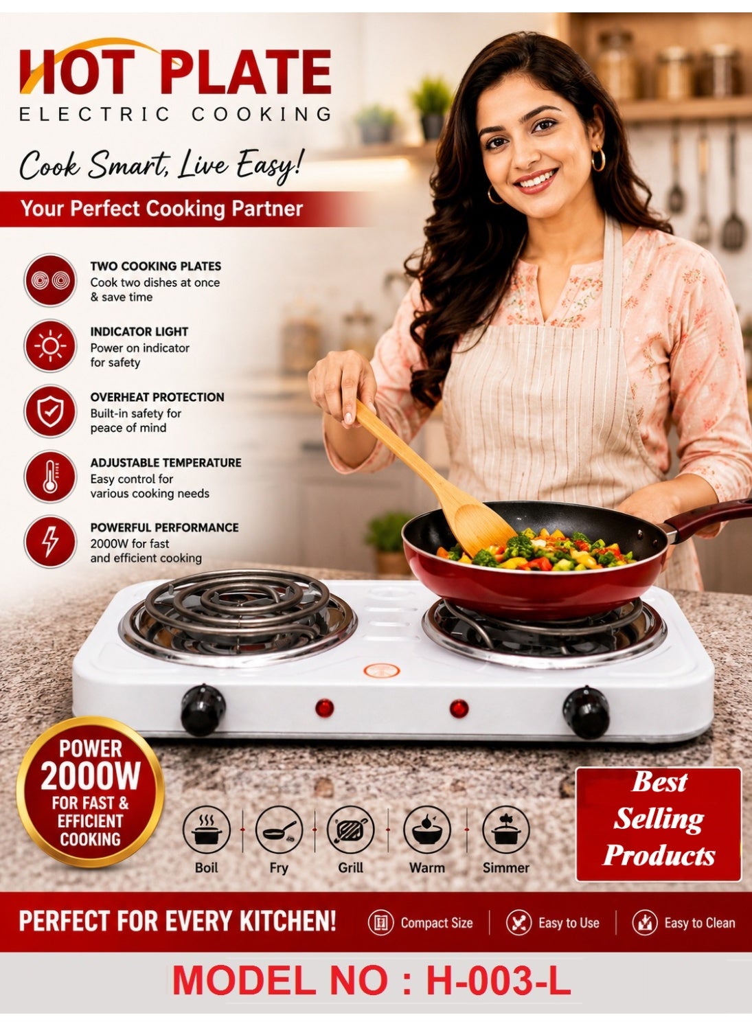 Electric Double Burner Cooking Stove 2000W Portable…