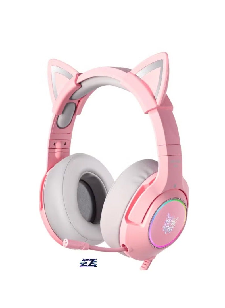 Compare K9 Wired Gaming Headset OverEar Gaming Headphones with Removable Cat Ears & Microphone – HighQuality Stereo Sound, NoiseCanceling Mic, Comfortable OverEar Cushions, RGB Lights, Adjustable Headband – Compatible with PC, PS4, Xbox, Mobile Devices – at KSA Price