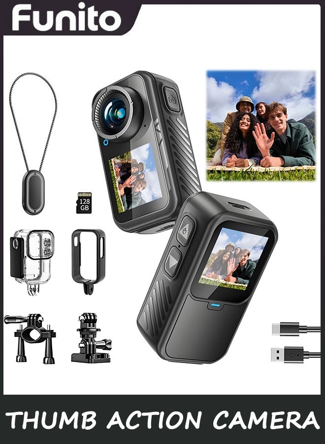 Compare Dual Screen Sports Body Camera | 128G Thumb Action Camera, Wearable on Chest for POV Shooting: Waterproof Action Camera for Running Cycling Swimming Hiking Adventures etc. at KSA Price