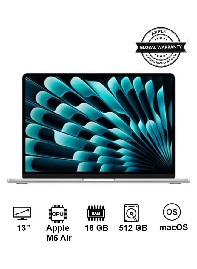 Compare New 2026 MacBook Air MDH74 13 Inch Display |  M5 Air 8Core CPU 10Core GPU | 16GB RAM | 512GB SSD | macOS | English Keyboard Silver at KSA Price