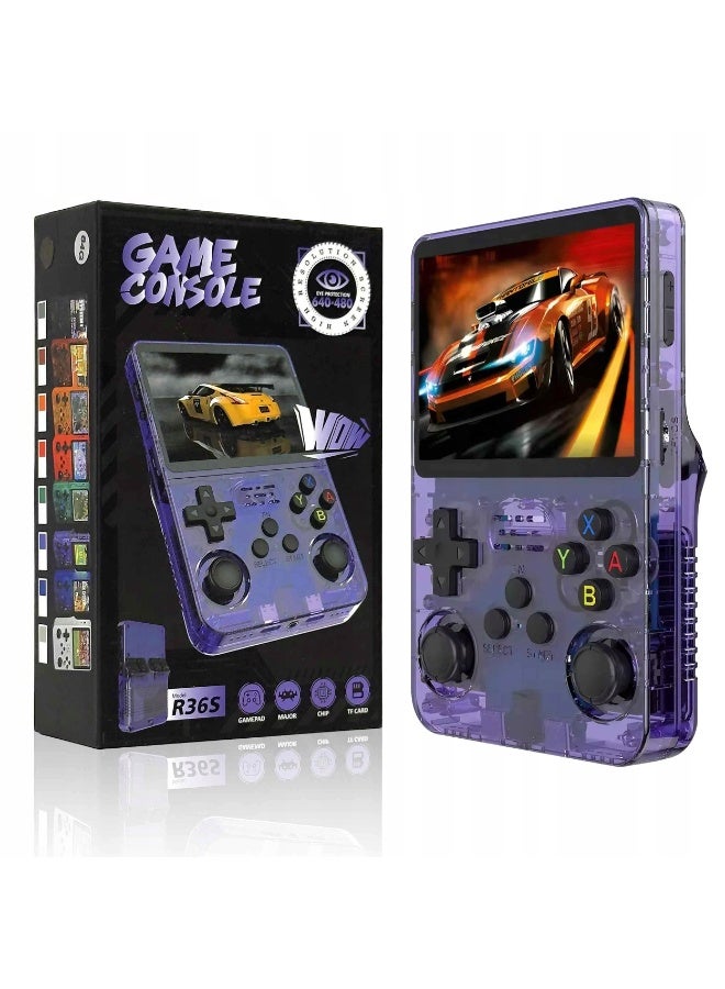 Compare R36S Retro Handheld Game Console 64GB with 3.5 IPS Screen, Dual Hall Joysticks, Transparent Purple at KSA Price