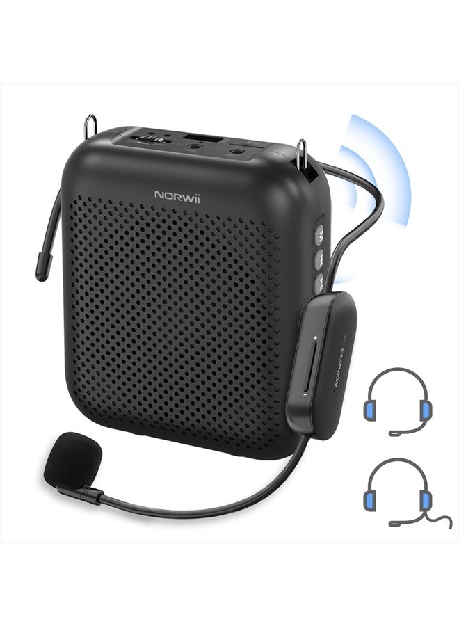 Compare Voice Amplifier Wireless Microphone , 4000mAh Portable Rechargeable Bluetooth Mini Personal Speaker with 2 Headset Microphones for Teachers, Classroom, Meetings and Tour, Black at KSA Price