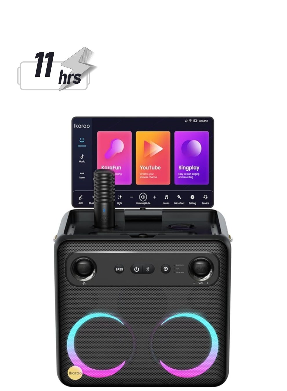 Compare IKARAO X2 ALLINONE SMART PARTY SPEAKER 600W 10.1 HD SELFCHARGING WL MIC x2 BT 5.3 WIFI HDMI TWS RGB LIGHTS at KSA Price