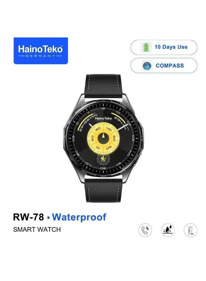 Compare RW78 Waterproof Smart Watch With AMOLED Display Bluetooth Calling Fitness Tracker Heart Rate Sleep Monitor Multi Sport Modes 10Day Battery 3 Interchangeable Straps Black at KSA Price