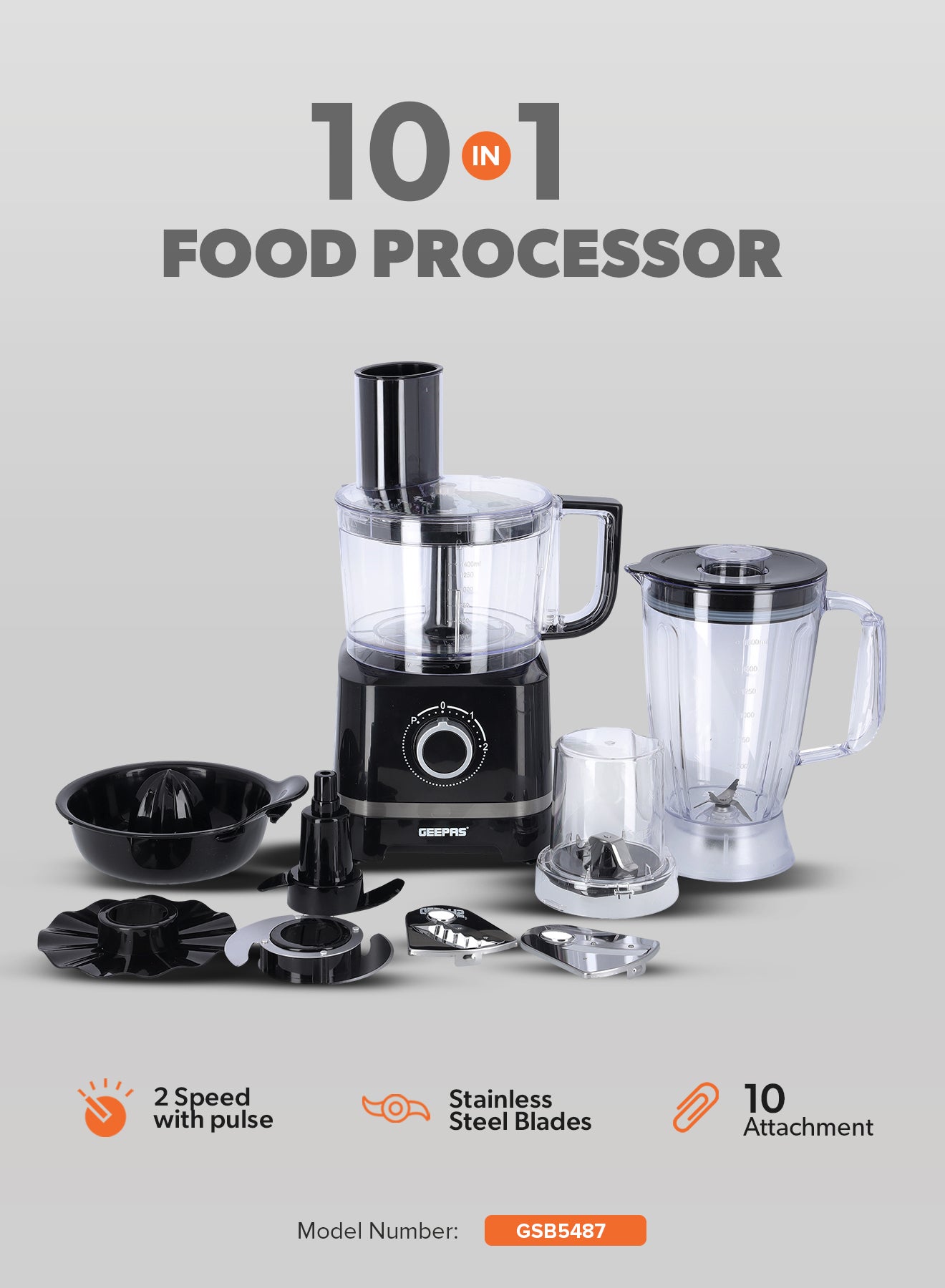 Compare 10IN1 Food Processor| Transparent Jars with Stainless Steel Blades for Blending, Slicing, Shredding, Cutting, Chopping, Whisking, and More| Unique Detachable Attachments, Stainless Steel Housing and Rich in Design| 2 Speed Control wi at KSA Price
