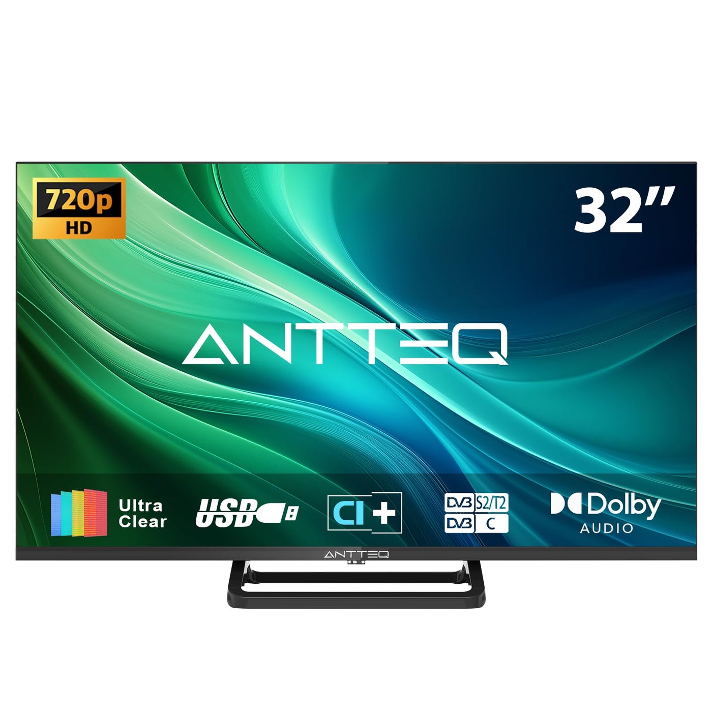 Compare Antteq 32 Inch TV, Central Stand Design TV 720P Freeview HD Dolby Audio DVB T2S2 LED Television, HDMI USB Media Player Monitor PS5 Xbox, Standard Nonsmart TV Small Screen for Bedroom Kitchen Black at KSA Price